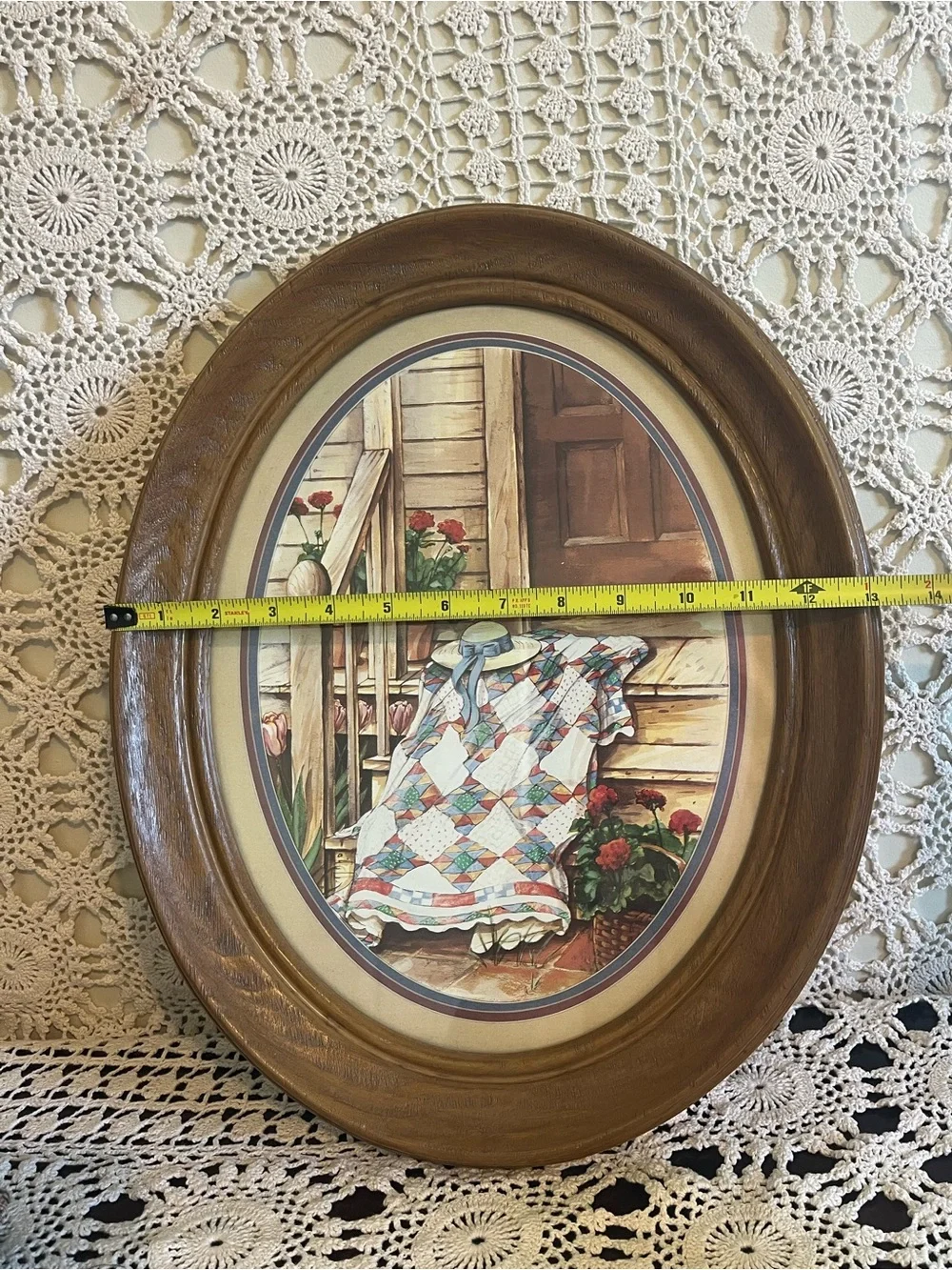 Cottagecore wall art primitive framed art front porch faux wood oval frame